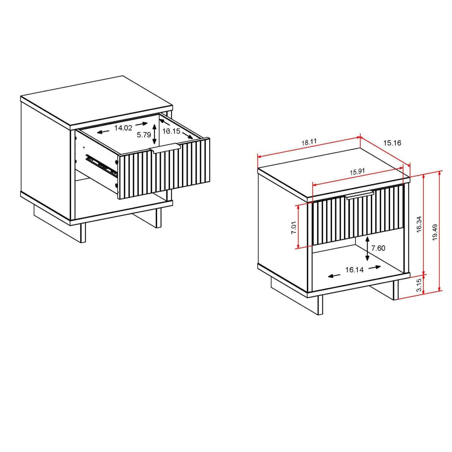 Manhattan Comfort Granville Modern Nightstand with 2 Full Extension Drawers - Noir|Table de nuit moderne Granville de Manhattan Comfort avec 2 tiroirs à extension complète - noire