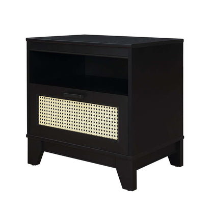 Manhattan Comfort Sheridan Modern Cane Nightstand - Black|Table de nuit moderne Sheridan de Manhattan Comfort avec cannage - noire