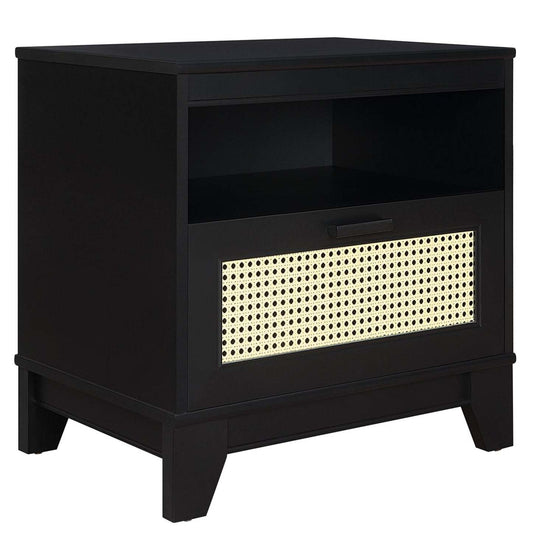 Manhattan Comfort Sheridan Modern Cane Nightstand - Black|Table de nuit moderne Sheridan de Manhattan Comfort avec cannage - noire