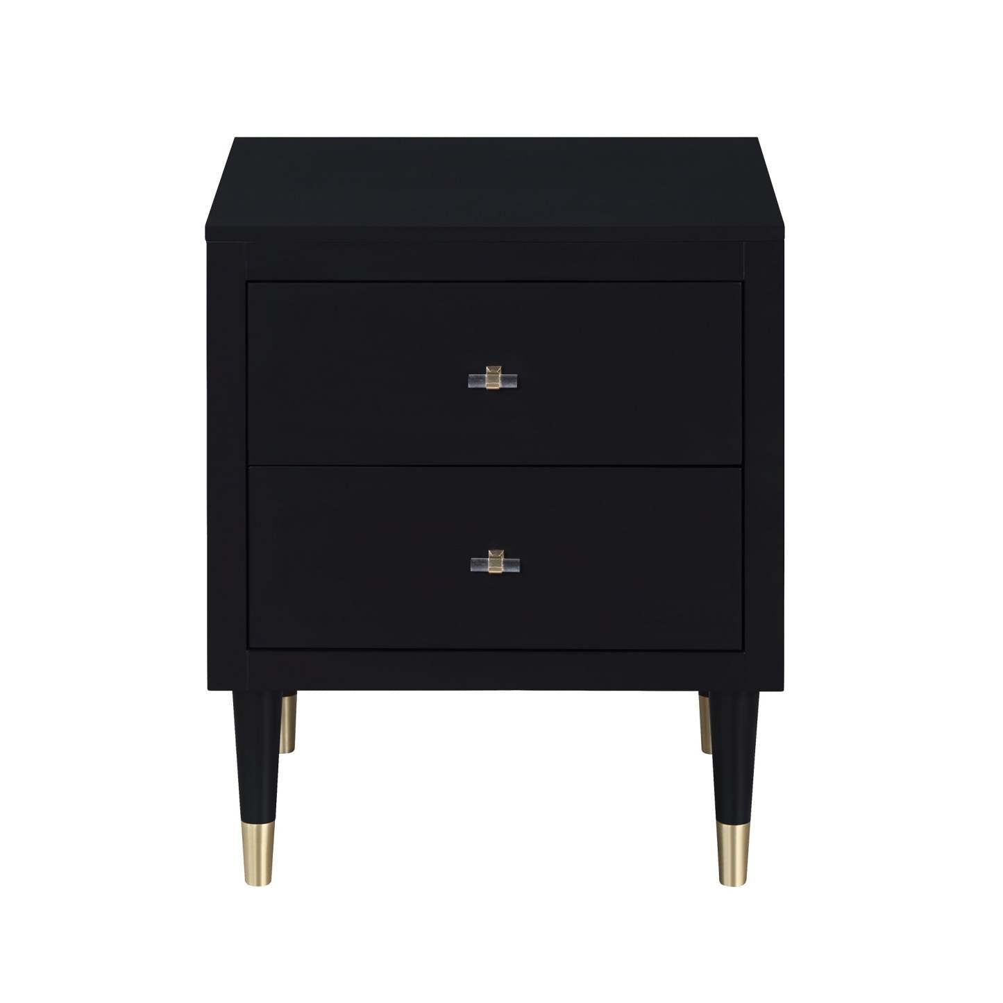 Manhattan Comfort Stanton Modern Nightstand with 2 Full Extension Drawers &amp; Solid Wood Legs - Black|Table de nuit moderne Stanton de Manhattan Comfort avec 2 tiroirs à extension complète et pattes en bois massif- noire