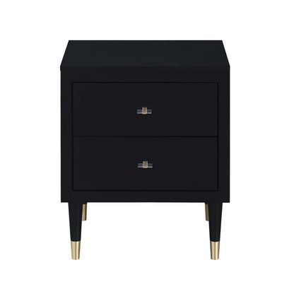 Manhattan Comfort Stanton Modern Nightstand with 2 Full Extension Drawers &amp; Solid Wood Legs - Black|Table de nuit moderne Stanton de Manhattan Comfort avec 2 tiroirs à extension complète et pattes en bois massif- noire
