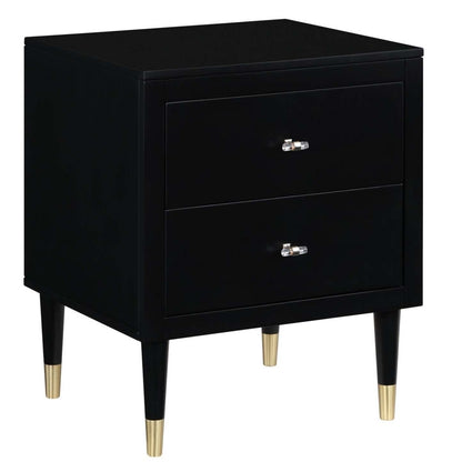 Manhattan Comfort Stanton Modern Nightstand with 2 Full Extension Drawers &amp; Solid Wood Legs - Black|Table de nuit moderne Stanton de Manhattan Comfort avec 2 tiroirs à extension complète et pattes en bois massif- noire