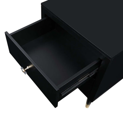 Manhattan Comfort Stanton Modern Nightstand with 2 Full Extension Drawers &amp; Solid Wood Legs - Black|Table de nuit moderne Stanton de Manhattan Comfort avec 2 tiroirs à extension complète et pattes en bois massif- noire