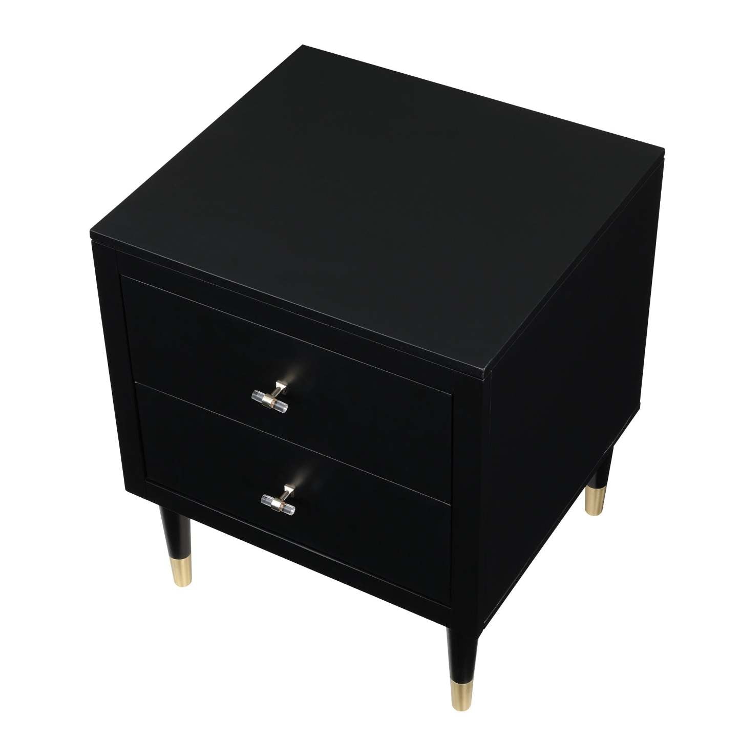 Manhattan Comfort Stanton Modern Nightstand with 2 Full Extension Drawers &amp; Solid Wood Legs - Black|Table de nuit moderne Stanton de Manhattan Comfort avec 2 tiroirs à extension complète et pattes en bois massif- noire