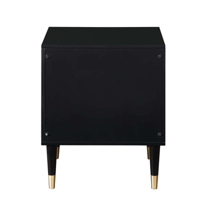 Manhattan Comfort Stanton Modern Nightstand with 2 Full Extension Drawers &amp; Solid Wood Legs - Black|Table de nuit moderne Stanton de Manhattan Comfort avec 2 tiroirs à extension complète et pattes en bois massif- noire