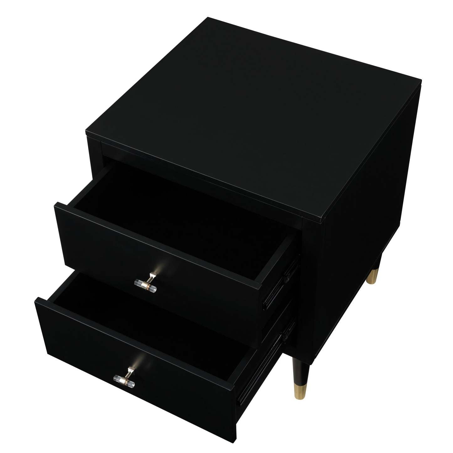 Manhattan Comfort Stanton Modern Nightstand with 2 Full Extension Drawers &amp; Solid Wood Legs - Black|Table de nuit moderne Stanton de Manhattan Comfort avec 2 tiroirs à extension complète et pattes en bois massif- noire