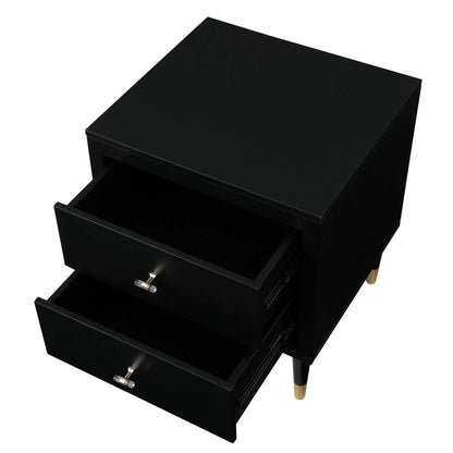 Manhattan Comfort Stanton Modern Nightstand with 2 Full Extension Drawers &amp; Solid Wood Legs - Black|Table de nuit moderne Stanton de Manhattan Comfort avec 2 tiroirs à extension complète et pattes en bois massif- noire