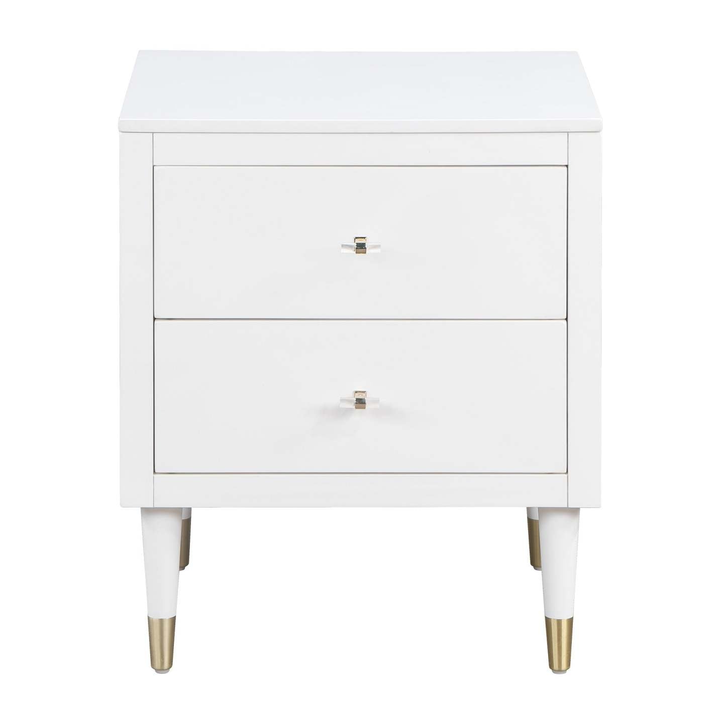 Manhattan Comfort Stanton Modern Nightstand with 2 Full Extension Drawers &amp; Solid Wood Legs - White|Table de nuit moderne Stanton de Manhattan Comfort avec 2 tiroirs à extension complète et pattes en bois massif- blanche