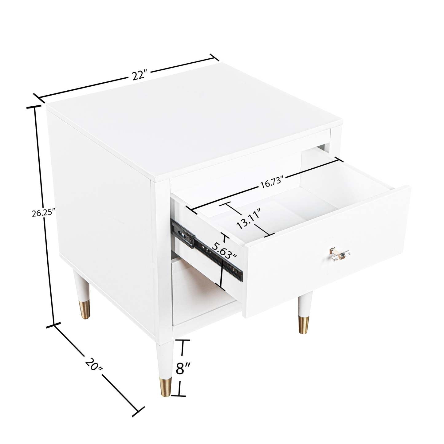 Manhattan Comfort Stanton Modern Nightstand with 2 Full Extension Drawers &amp; Solid Wood Legs - White|Table de nuit moderne Stanton de Manhattan Comfort avec 2 tiroirs à extension complète et pattes en bois massif- blanche