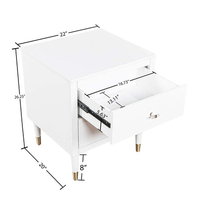 Manhattan Comfort Stanton Modern Nightstand with 2 Full Extension Drawers &amp; Solid Wood Legs - White|Table de nuit moderne Stanton de Manhattan Comfort avec 2 tiroirs à extension complète et pattes en bois massif- blanche