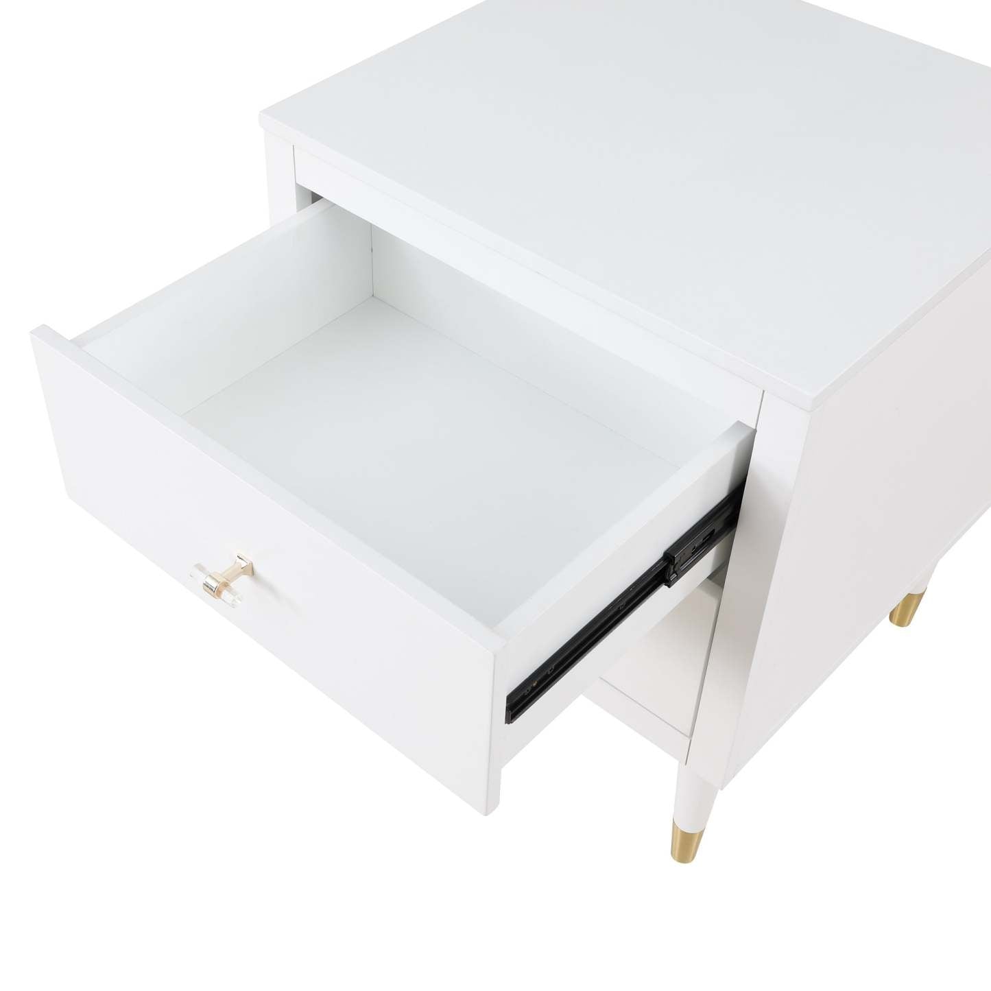Manhattan Comfort Stanton Modern Nightstand with 2 Full Extension Drawers &amp; Solid Wood Legs - White|Table de nuit moderne Stanton de Manhattan Comfort avec 2 tiroirs à extension complète et pattes en bois massif- blanche