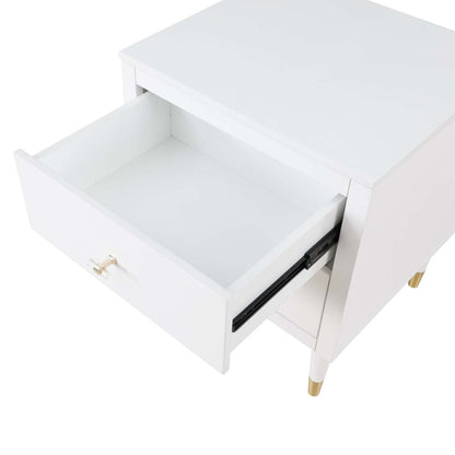 Manhattan Comfort Stanton Modern Nightstand with 2 Full Extension Drawers &amp; Solid Wood Legs - White|Table de nuit moderne Stanton de Manhattan Comfort avec 2 tiroirs à extension complète et pattes en bois massif- blanche