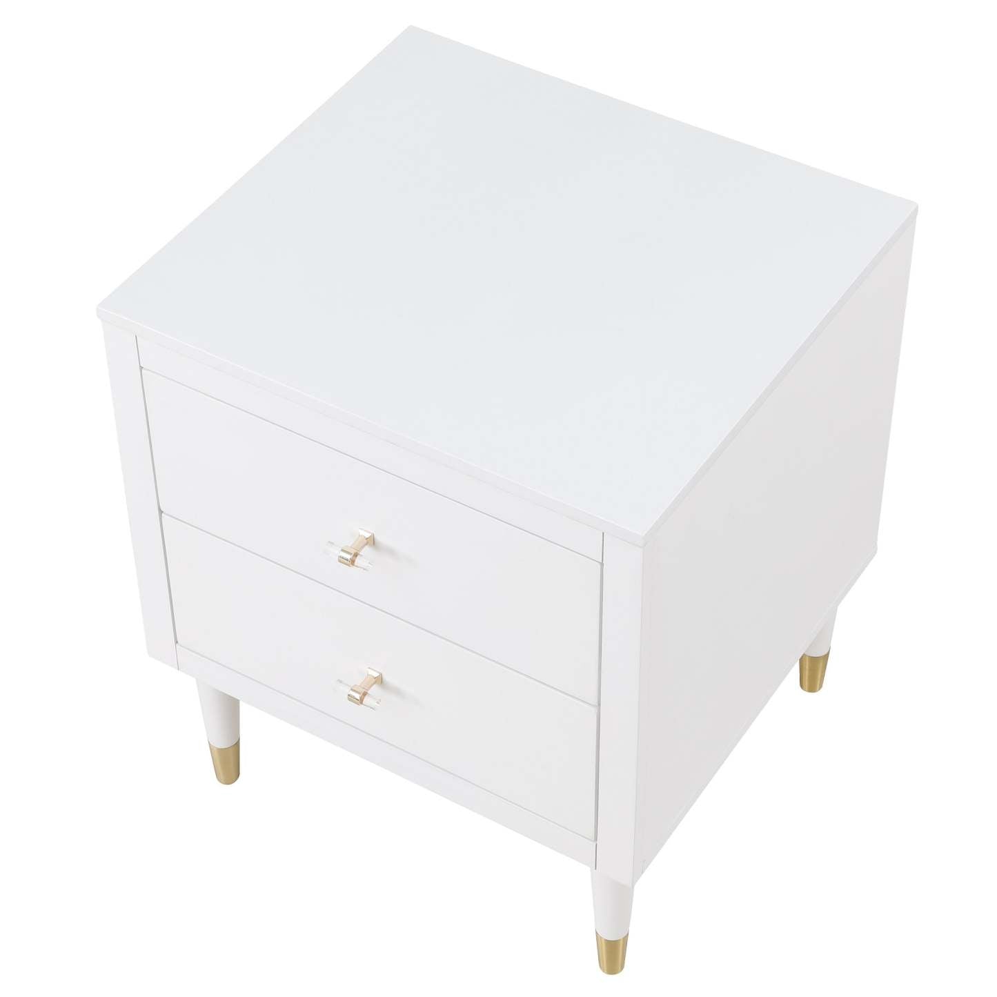 Manhattan Comfort Stanton Modern Nightstand with 2 Full Extension Drawers &amp; Solid Wood Legs - White|Table de nuit moderne Stanton de Manhattan Comfort avec 2 tiroirs à extension complète et pattes en bois massif- blanche