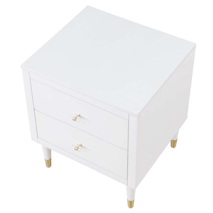 Manhattan Comfort Stanton Modern Nightstand with 2 Full Extension Drawers &amp; Solid Wood Legs - White|Table de nuit moderne Stanton de Manhattan Comfort avec 2 tiroirs à extension complète et pattes en bois massif- blanche