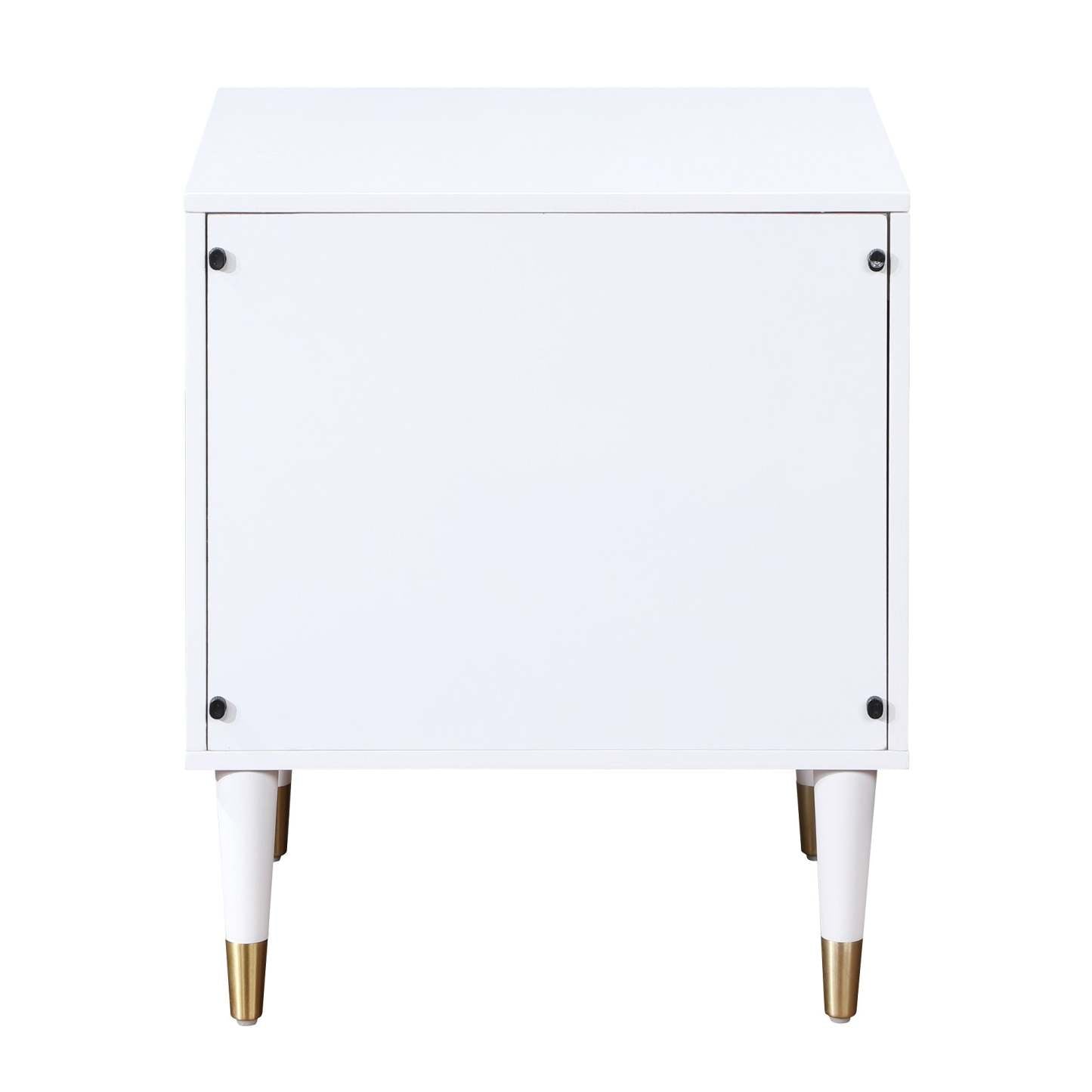 Manhattan Comfort Stanton Modern Nightstand with 2 Full Extension Drawers &amp; Solid Wood Legs - White|Table de nuit moderne Stanton de Manhattan Comfort avec 2 tiroirs à extension complète et pattes en bois massif- blanche