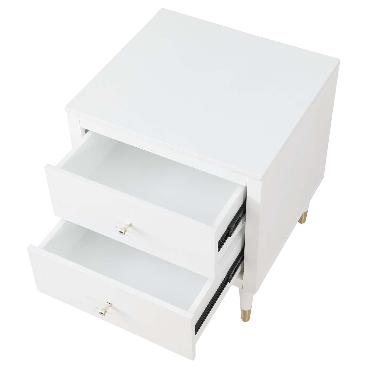 Manhattan Comfort Stanton Modern Nightstand with 2 Full Extension Drawers &amp; Solid Wood Legs - White|Table de nuit moderne Stanton de Manhattan Comfort avec 2 tiroirs à extension complète et pattes en bois massif- blanche