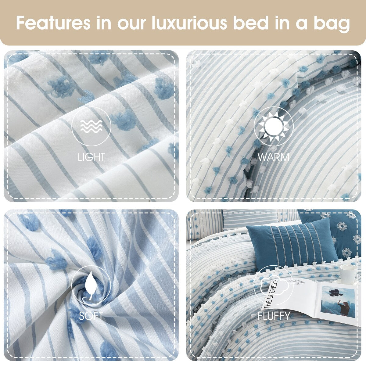 Ensemble de couette 7 pièces à rayures modernes Nanshing Jessy