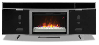 Meuble pour téléviseur moderne Odesos de 72 po avec foyer électrique, rangement et système de gestion des câbles pour téléviseurs jusqu’à 80 po - gris