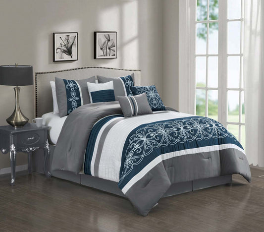 Ensemble d'édredon Ohio 7 pièces pour grand lit - Bleu marine et gris | Ensemble d'édredon Ohio 7 pièces pour grand lit - bleu marine et gris | OHIOC7QU