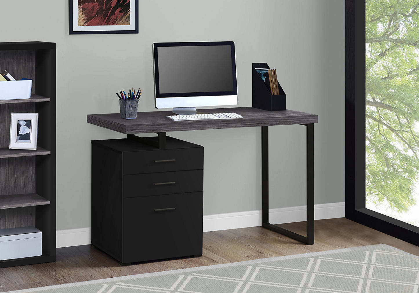 Bureau d'ordinateur Orion 47.25 avec 3 tiroirs - Noir et gris|Bureau d'ordinateur Orion de 47,25 po à 3 tiroirs - noir et gris