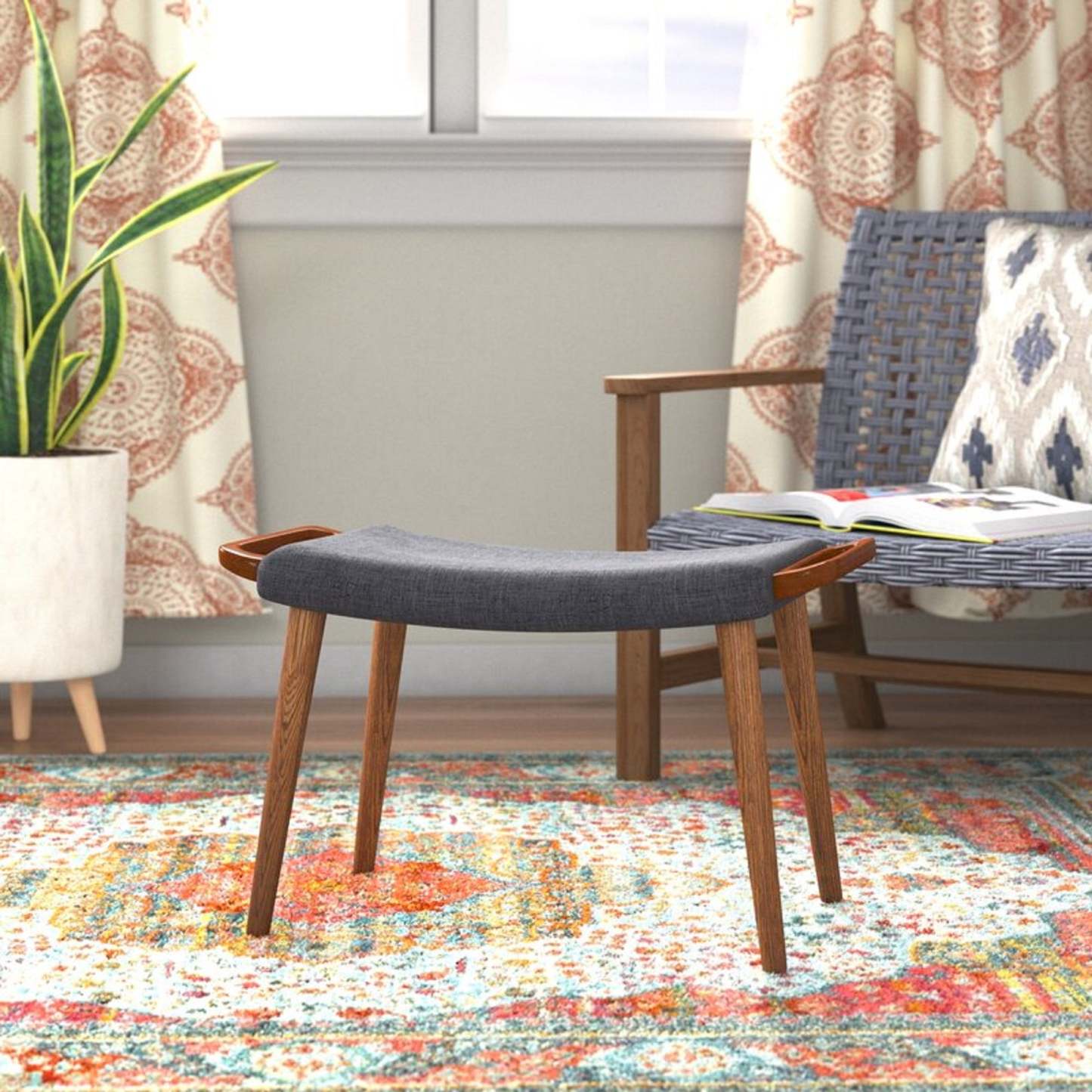 Manhattan Comfort Geta Ottoman - Charcoal &amp; Antique Walnut|Pouf Geta de Manhattan Comfort - anthracite et noyer antique