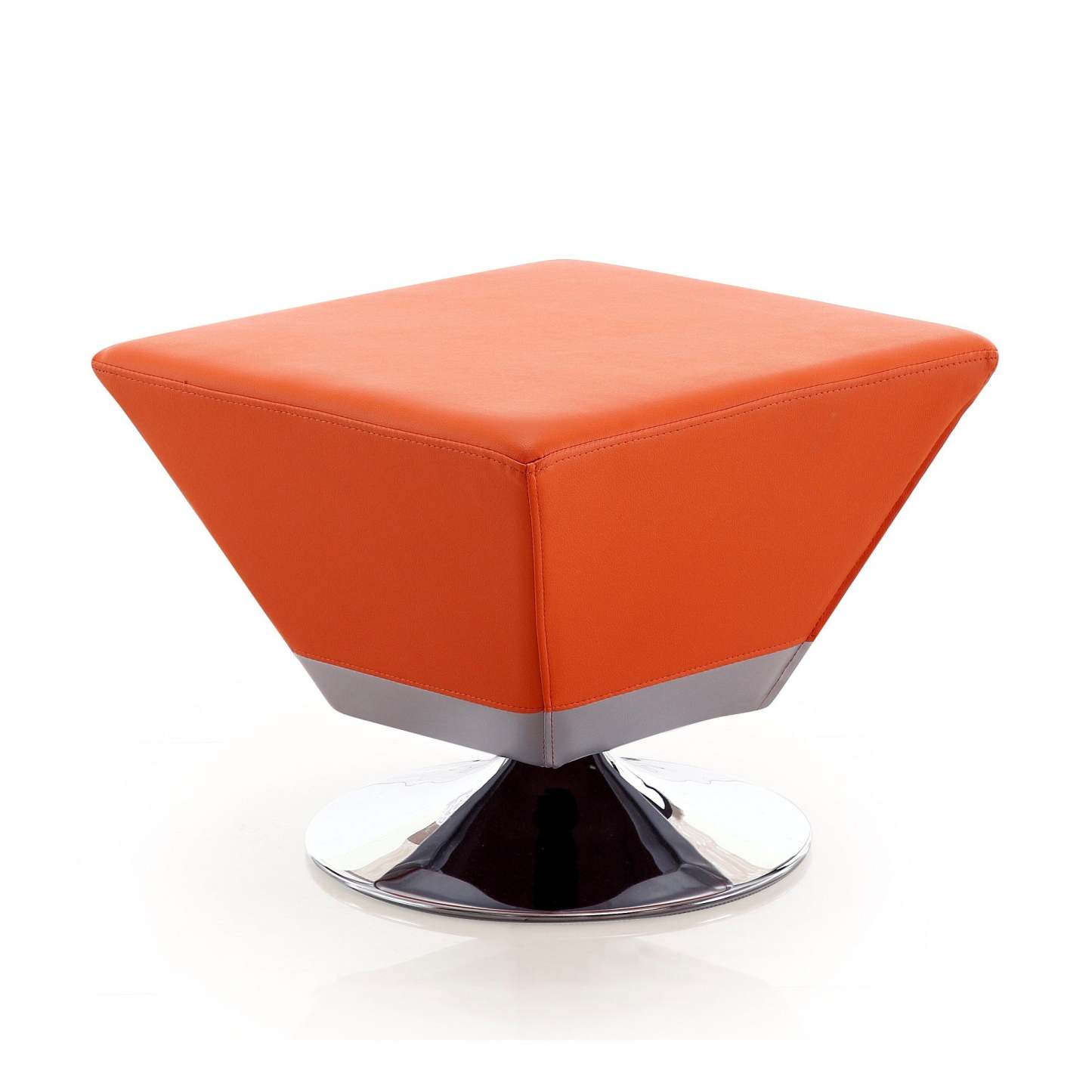 Pouf pivotant Manhattan Comfort Diamond en chrome poli - orange