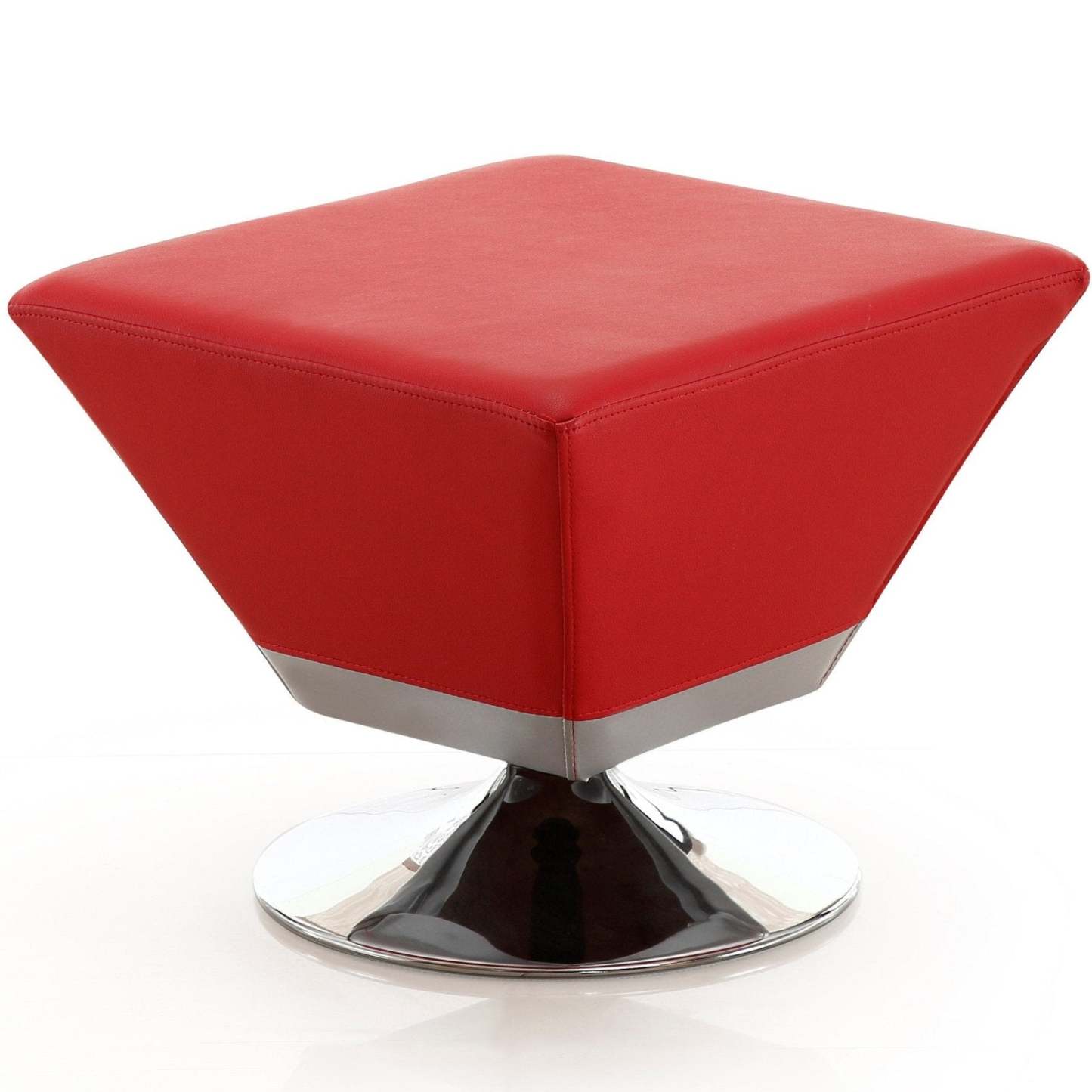 Pouf pivotant Manhattan Comfort Diamond en chrome poli - Rouge