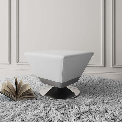 Pouf pivotant Manhattan Comfort Diamond en chrome poli - Blanc