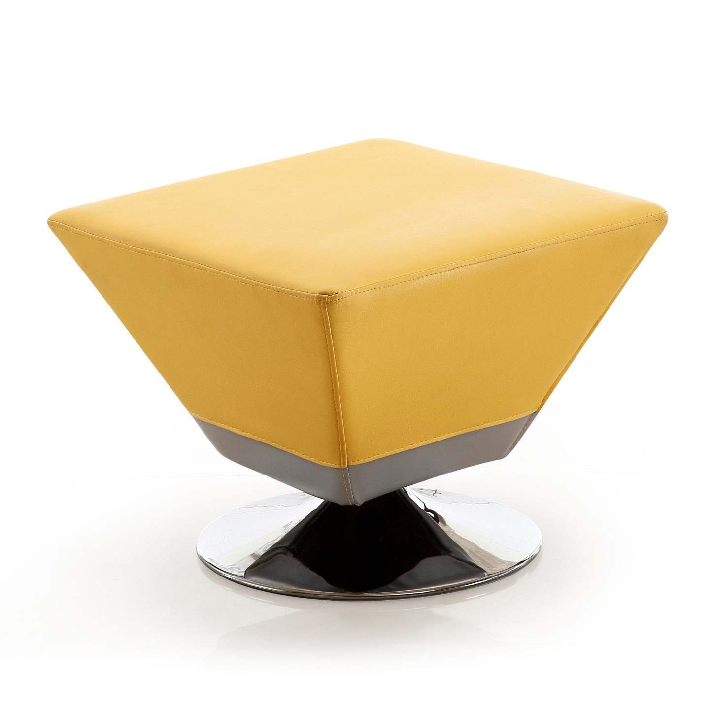 Pouf pivotant Manhattan Comfort Diamond en chrome poli - Jaune
