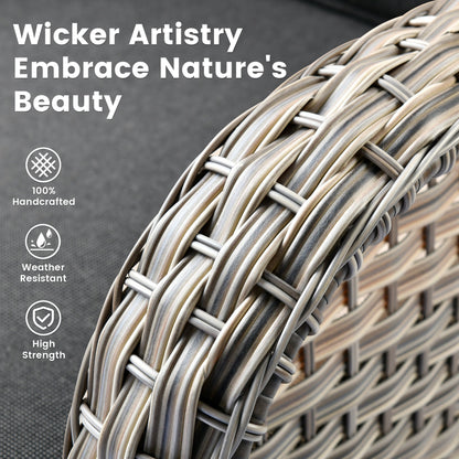 Ensemble de 9 chaises pivotantes d'extérieur en osier OVIOS avec table à feu