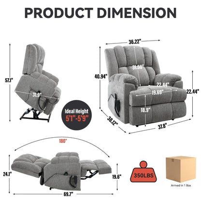 Fauteuil inclinable électrique surdimensionné en chenille avec massage et chauffage lombaire, inclinable en position infinie