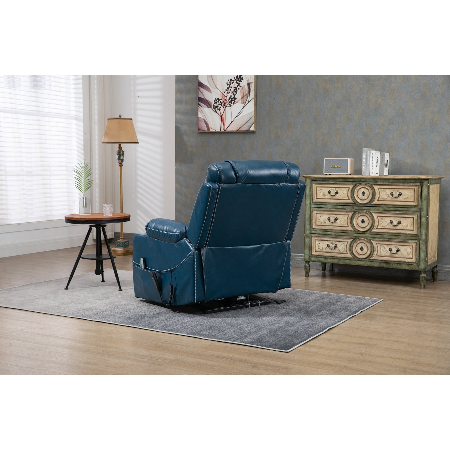 Fauteuil inclinable électrique surdimensionné en cuir PU avec massage, chauffage lombaire, porte-gobelet, position à plat à 180°