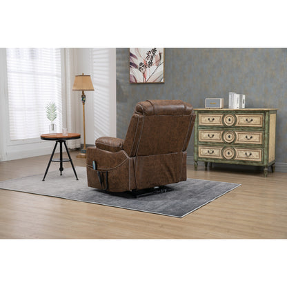Fauteuil inclinable électrique surdimensionné en cuir PU avec massage, chauffage lombaire, porte-gobelet, position à plat à 180°