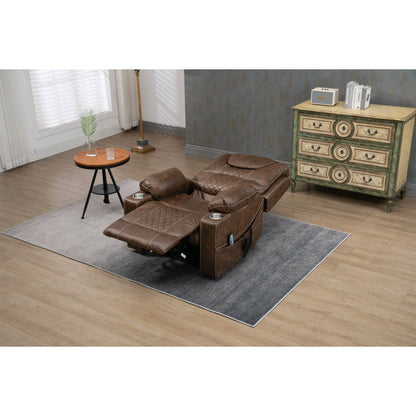 Fauteuil inclinable électrique surdimensionné en cuir PU avec massage, chauffage lombaire, porte-gobelet, position à plat à 180°