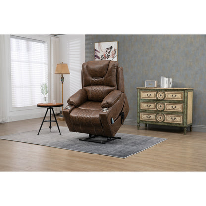 Fauteuil inclinable électrique surdimensionné en cuir PU avec massage, chauffage lombaire, porte-gobelet, position à plat à 180°