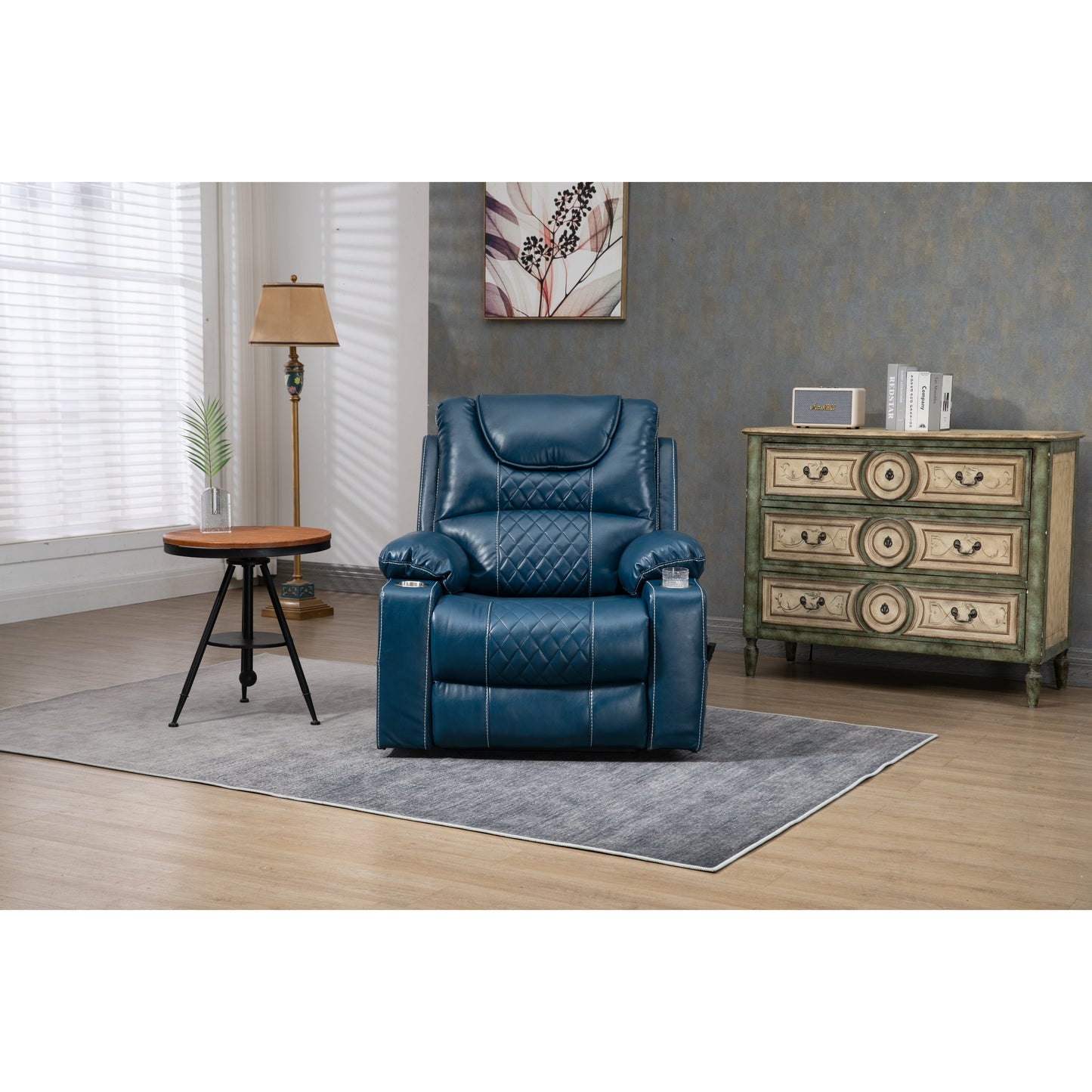 Fauteuil inclinable électrique surdimensionné en cuir PU avec massage, chauffage lombaire, porte-gobelet, position à plat à 180°