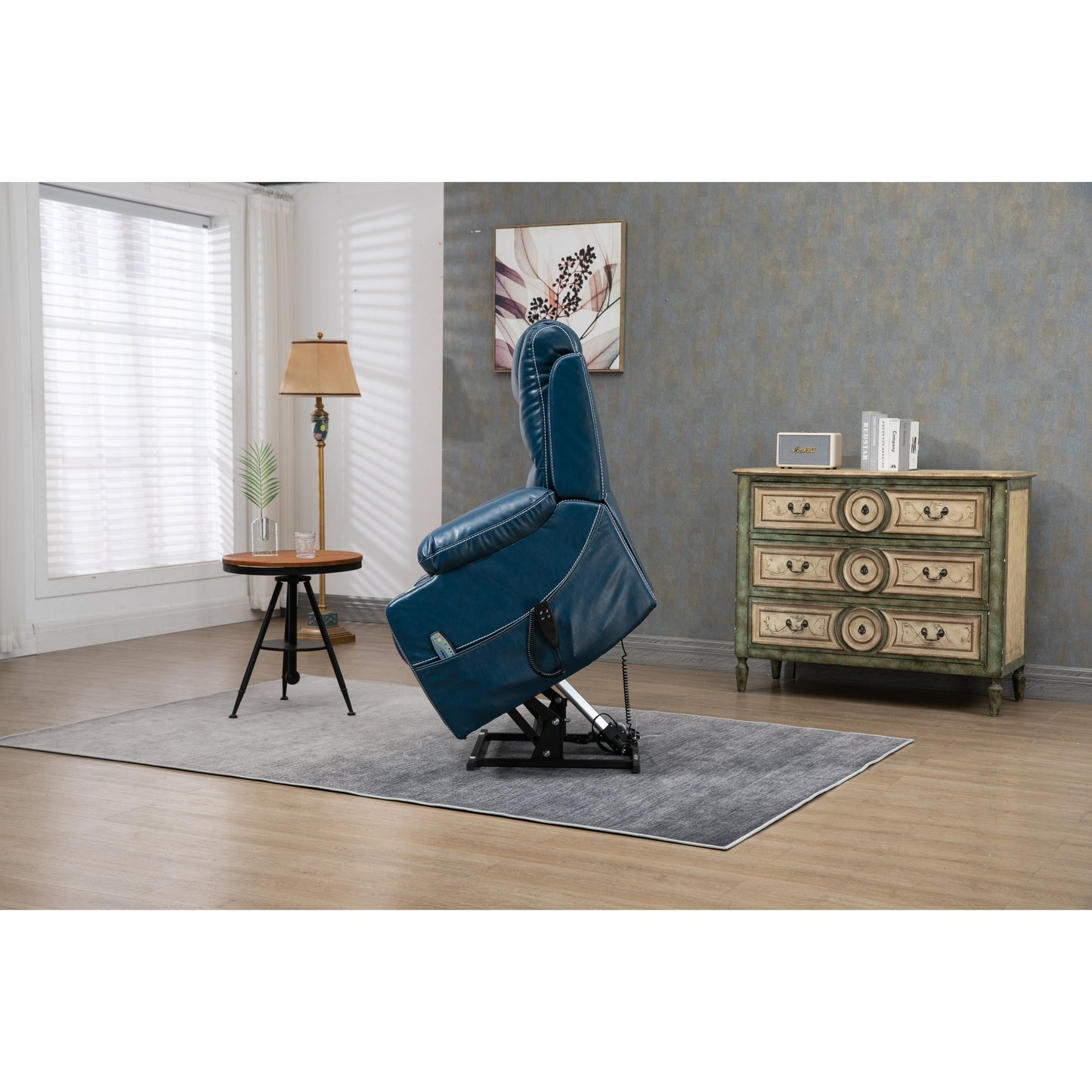 Fauteuil inclinable électrique surdimensionné en cuir PU avec massage, chauffage lombaire, porte-gobelet, position à plat à 180°