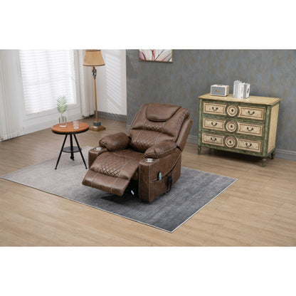 Fauteuil inclinable électrique surdimensionné en cuir PU avec massage, chauffage lombaire, porte-gobelet, position à plat à 180°