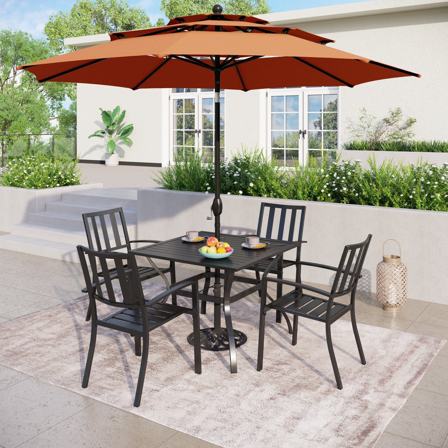 Parasol de terrasse MAISON ARTS de 3 m (10 pi) à 3 niveaux, à inclinaison automatique, double ventilation et éclairage LED