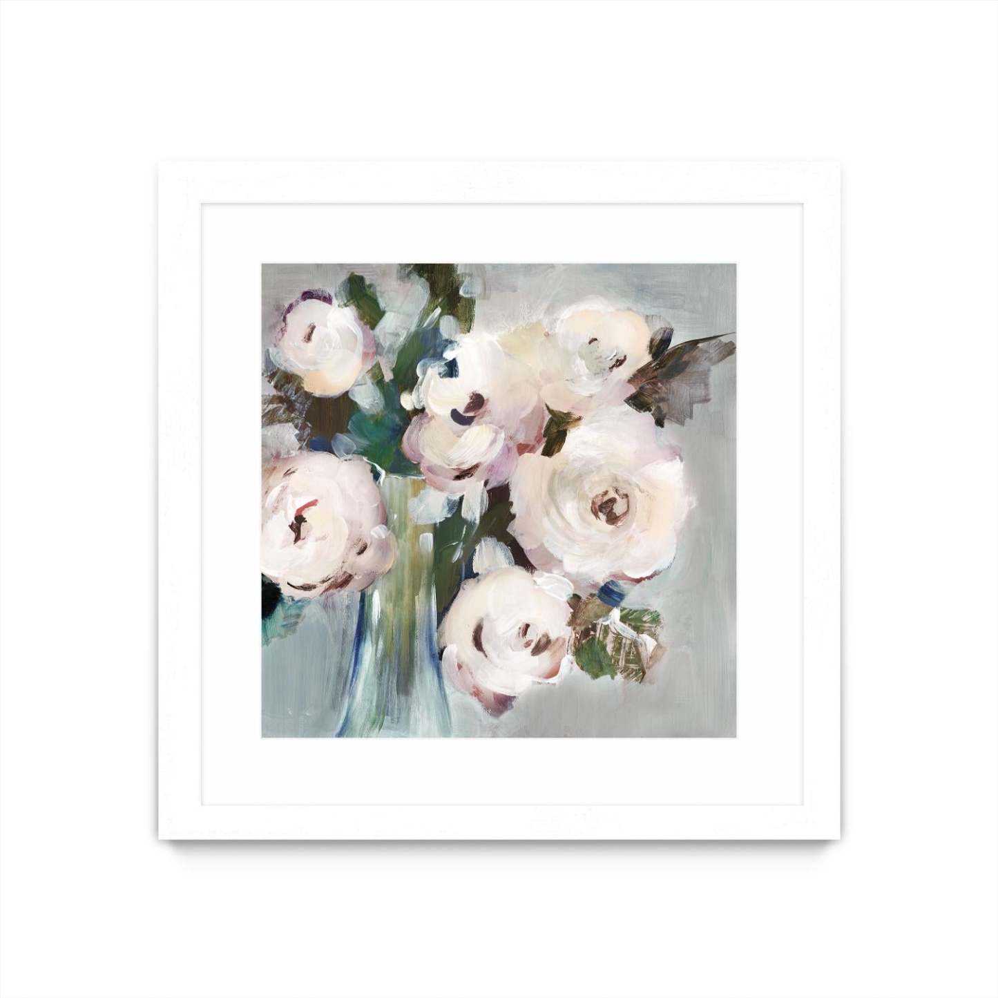 Bouquet Rose Pâle I Matted and Framed White 36x36 Wall Art|Œuvre d'art murale imprimée blanche et mate « Bouquet Rose Pâle I » 36 x 36