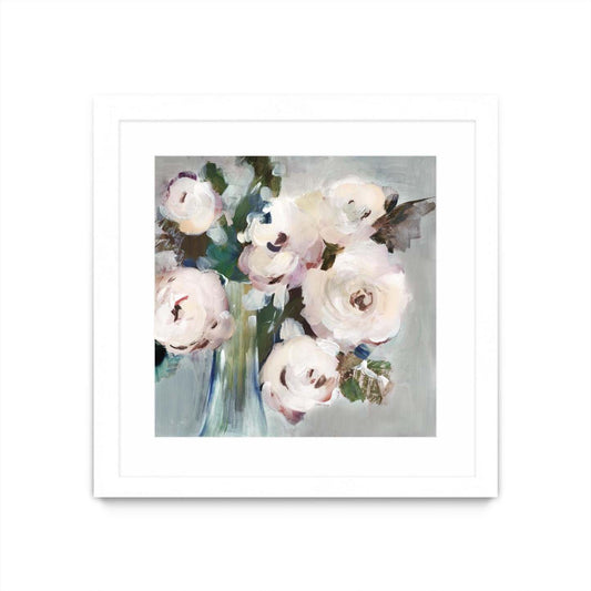 Bouquet Rose Pâle I Matted and Framed White 36x36 Wall Art|Œuvre d'art murale imprimée blanche et mate « Bouquet Rose Pâle I » 36 x 36