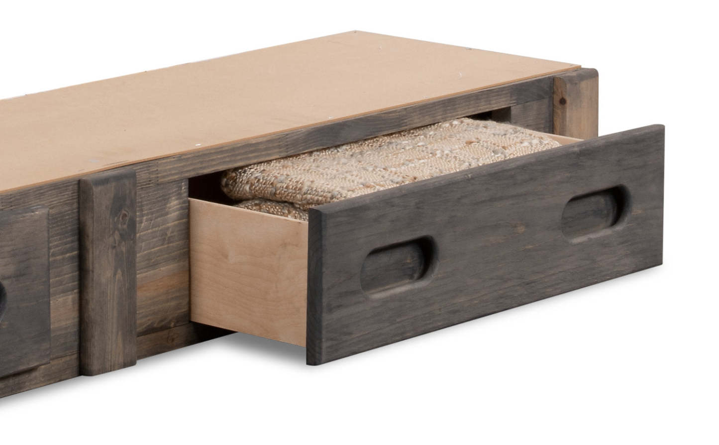 Piper Lit gigogne de rangement sous lit à 2 tiroirs pour enfants, bois de pin massif - Bois flotté gris | Lit gigogne de rangement sous le lit Piper à 2 tiroirs en pin massif pour enfants - gris bois de grève