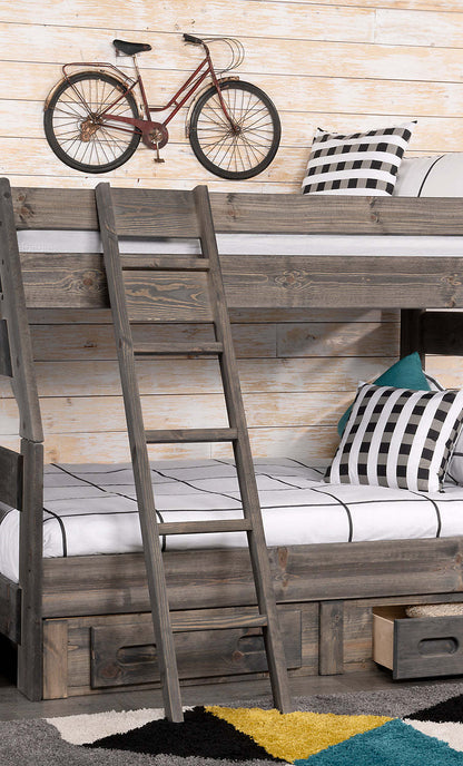 Échelle de lit superposé Piper pour enfants, bois de pin massif - Bois flotté gris | Lits superposés Piper en pin massif avec échelle pour enfants - gris bois de grève