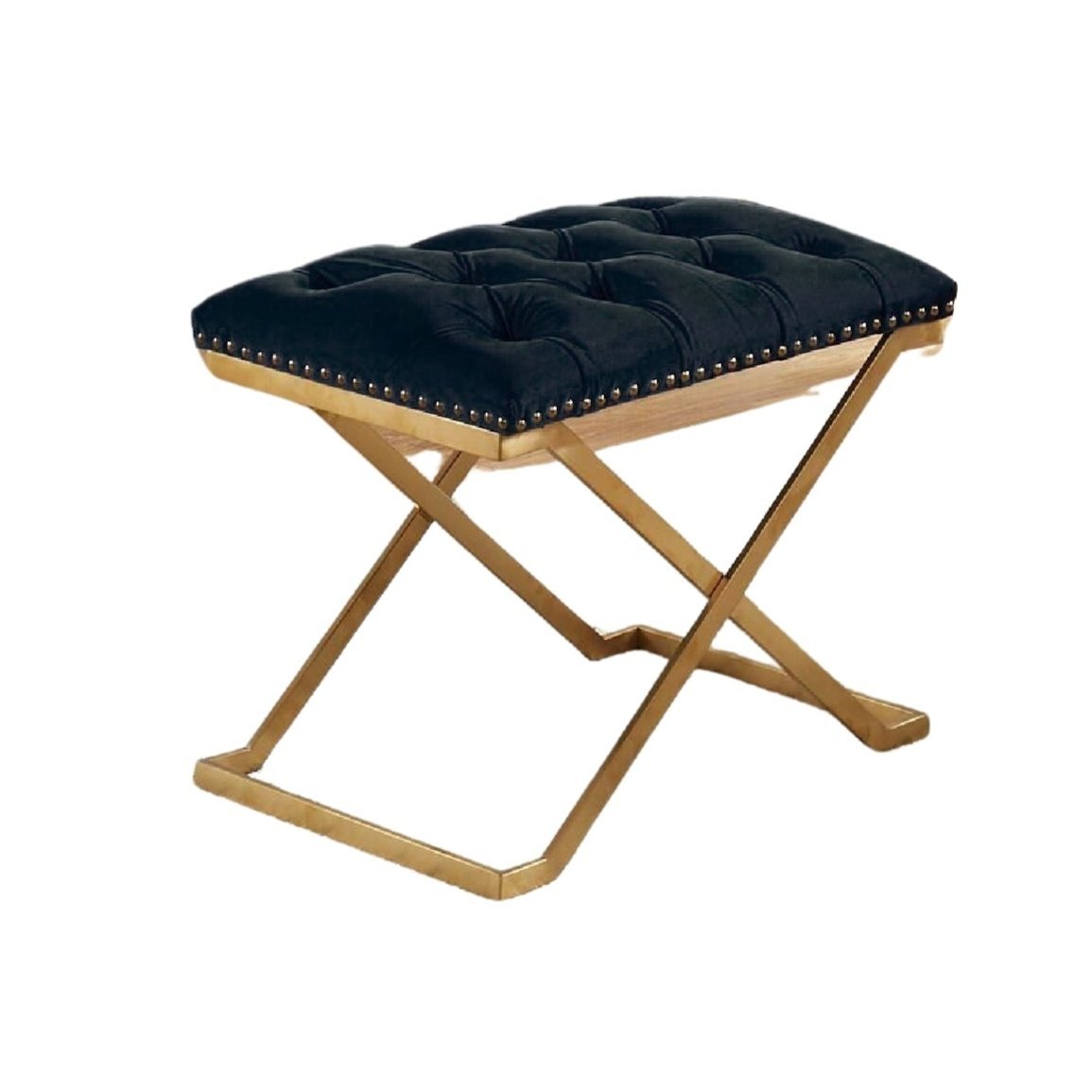 Pouf Impérial Capitonné avec Base Dorée Bancs Noirs|Pouf Impérial capitonné noir avec base dorée