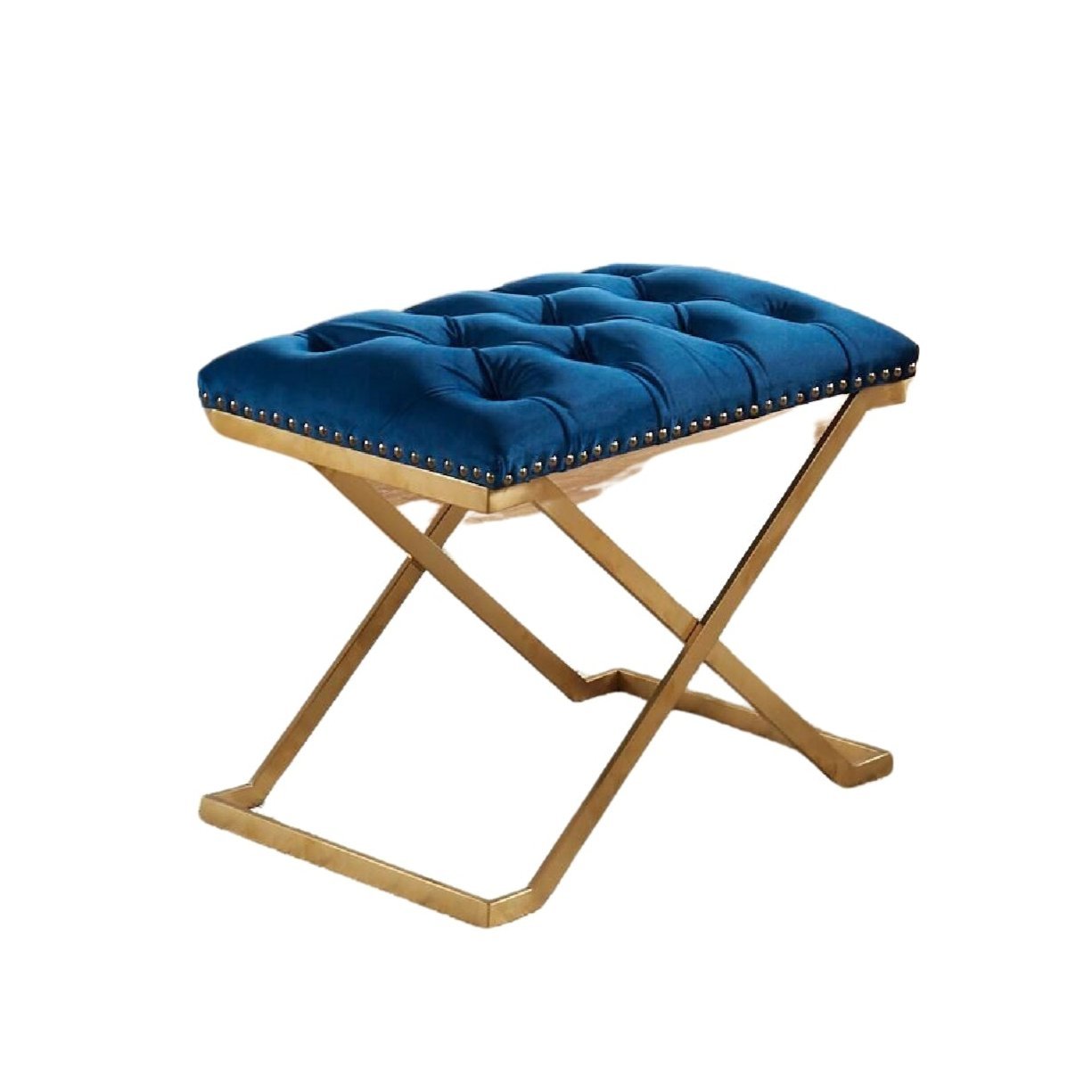 Pouf Impérial Capitonné avec Base Dorée Bancs Bleu Marine|Pouf Impérial capitonné bleu marine avec base dorée