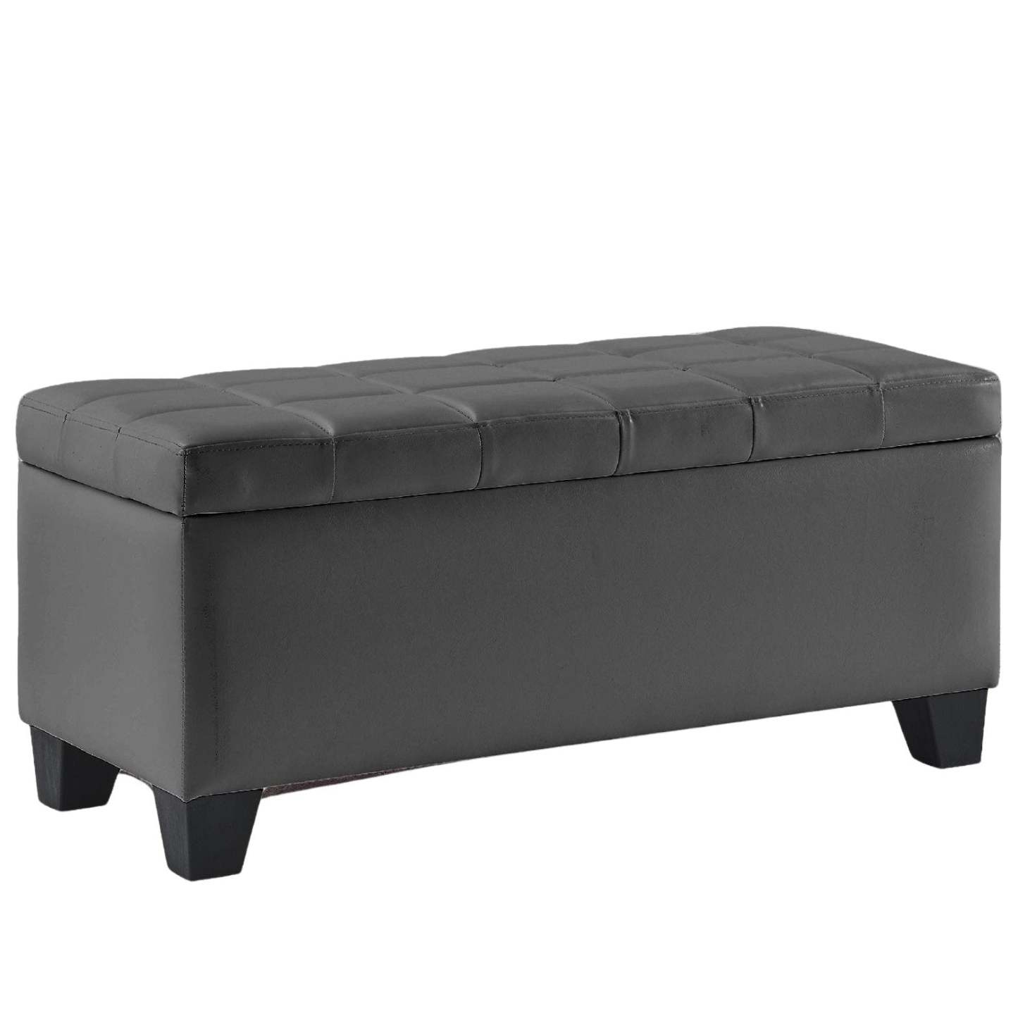 Pleather Impression Bench with Storage Grey|Banc en similicuir gris avec rangement