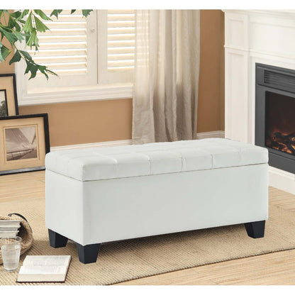 Pleather Impression Bench with Storage White|Banc en similicuir blanc avec rangement