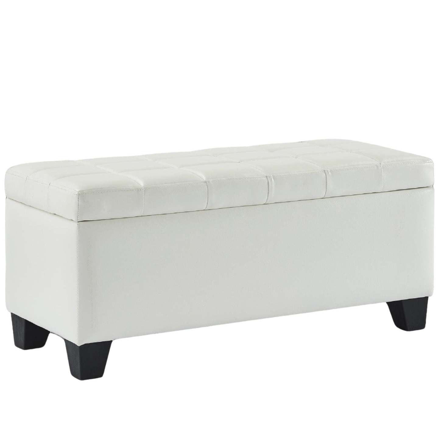 Pleather Impression Bench with Storage White|Banc en similicuir blanc avec rangement