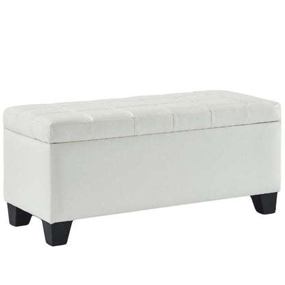 Pleather Impression Bench with Storage White|Banc en similicuir blanc avec rangement