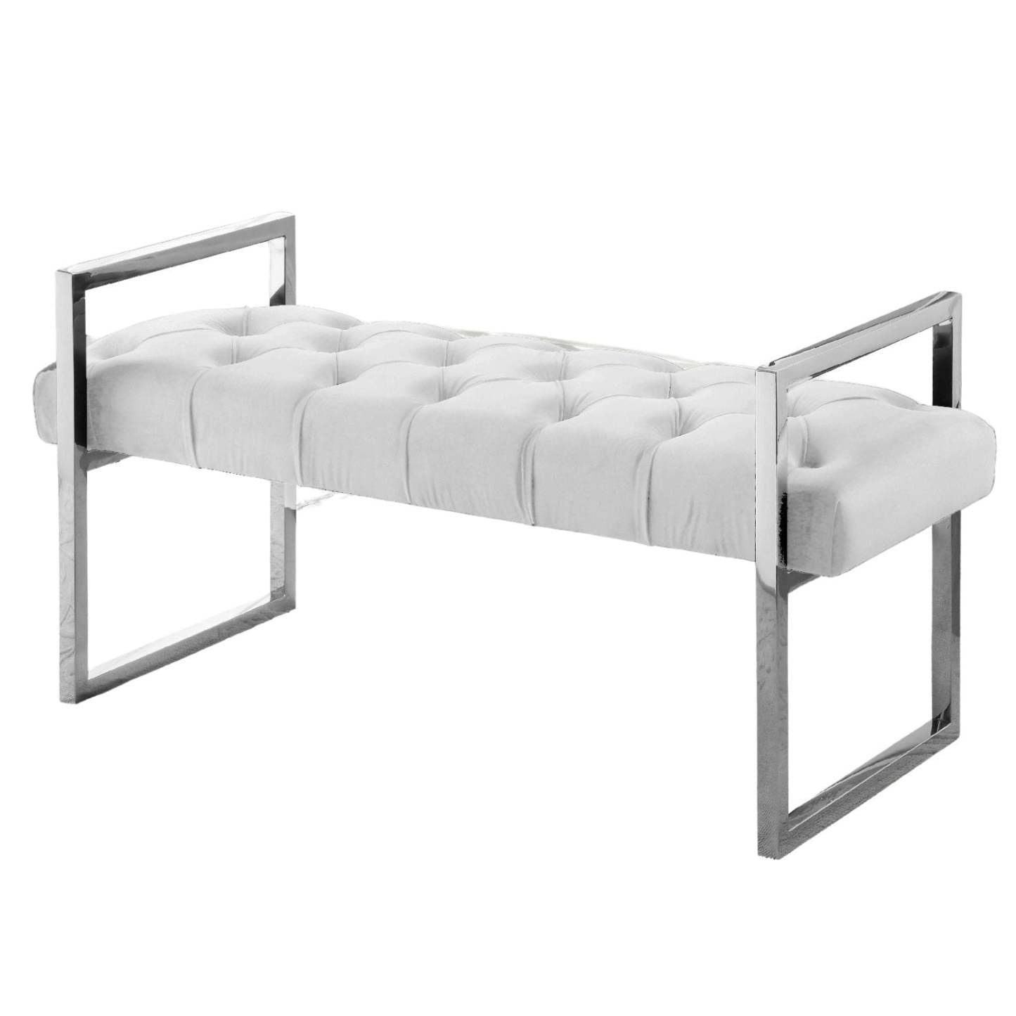Banc Impérial Capitonné avec Support Argenté Bancs Beige|Banc Impérial capitonné beige avec support argenté